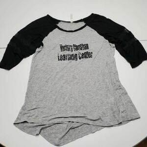 Ocasion‎ Womens T-Shirt Gray Black Heathered Scoop Neck 3/4 Raglan Sleeve Tee M